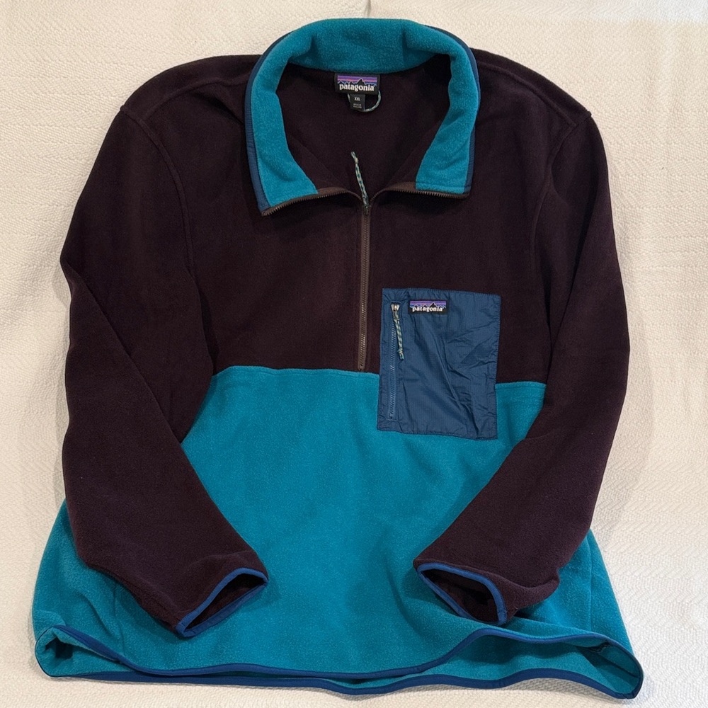 Patagonia Black and Teal Microdini 1/2 Zip Fleece Pullover Men’s XXL